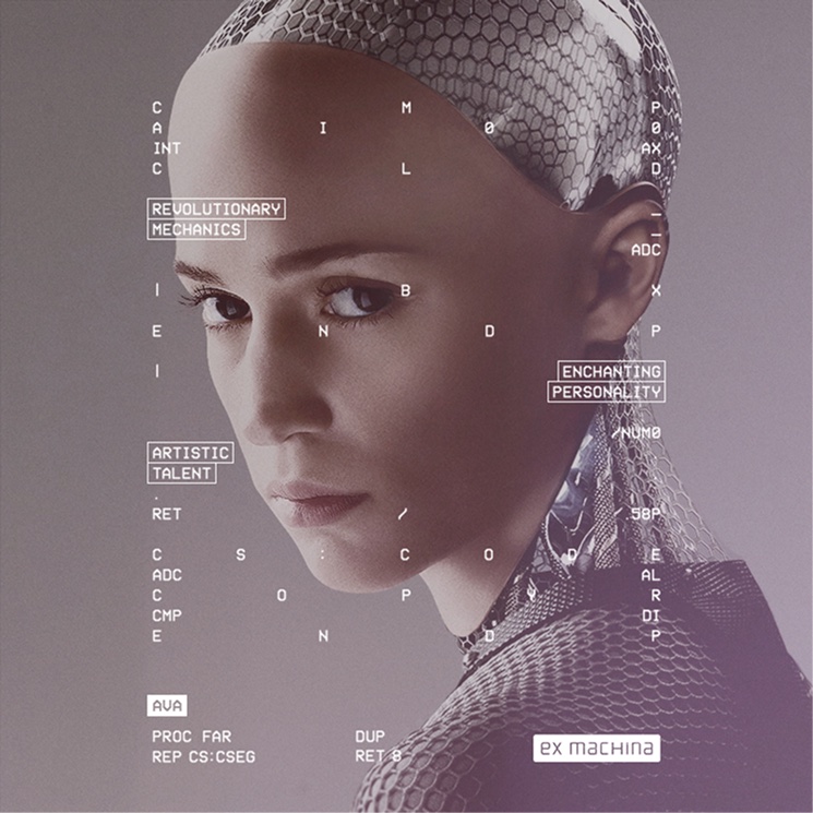 Ava character card: portrait overlaid with specification labels reading Revolutionary Mechanics, Artistic Talent, and Enchanting Personality
